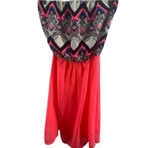 Neon Pink Multicolored Printed Strapless Mini Dress Women's Size Small